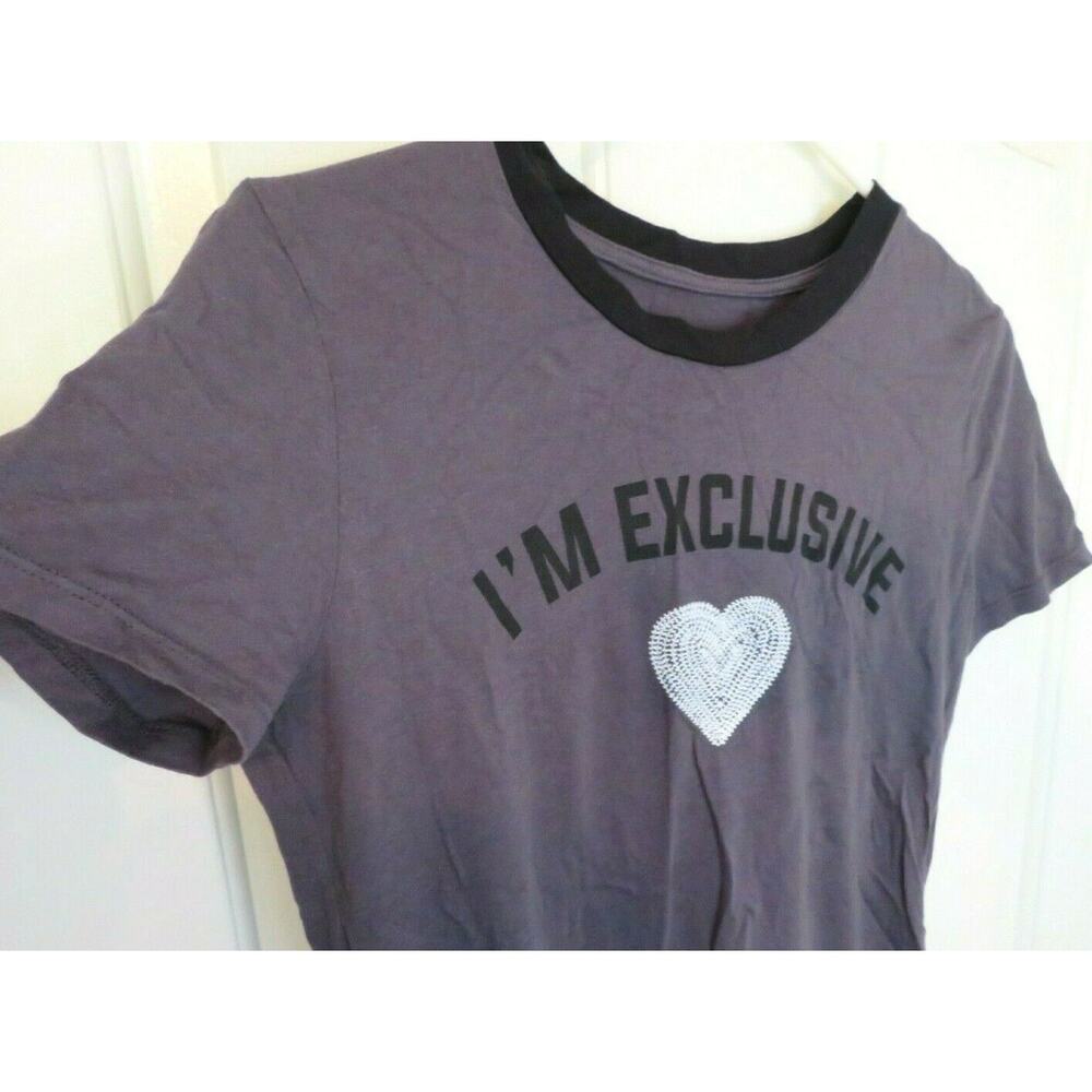 Carbon Copy Women's I'M EXCLUSIVE Embellished Heart T-Shirt Gray Top - Size M - Picture 6 of 9